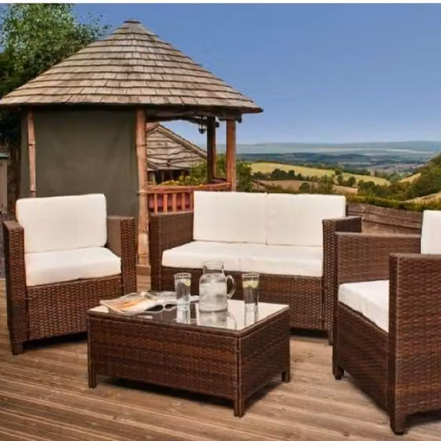 Comfy Living 4 Piece Brown Rattan Garden Furniture Set with 2 Seater Sofa and Chairs