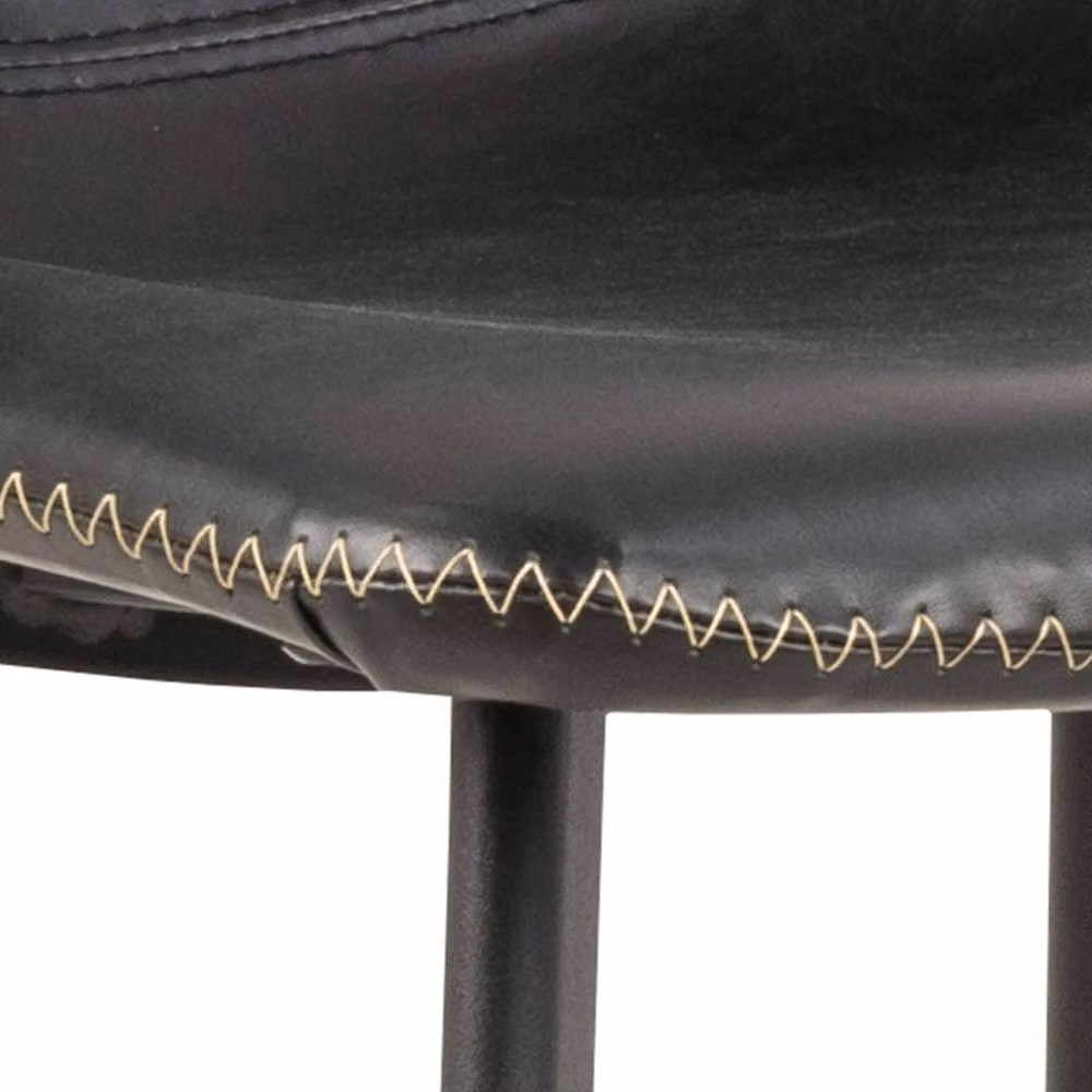 Wyld Haus Set of 2 Bogense Black Faux Leather Bar Stools with Cream Zig Zag Stitching – 5