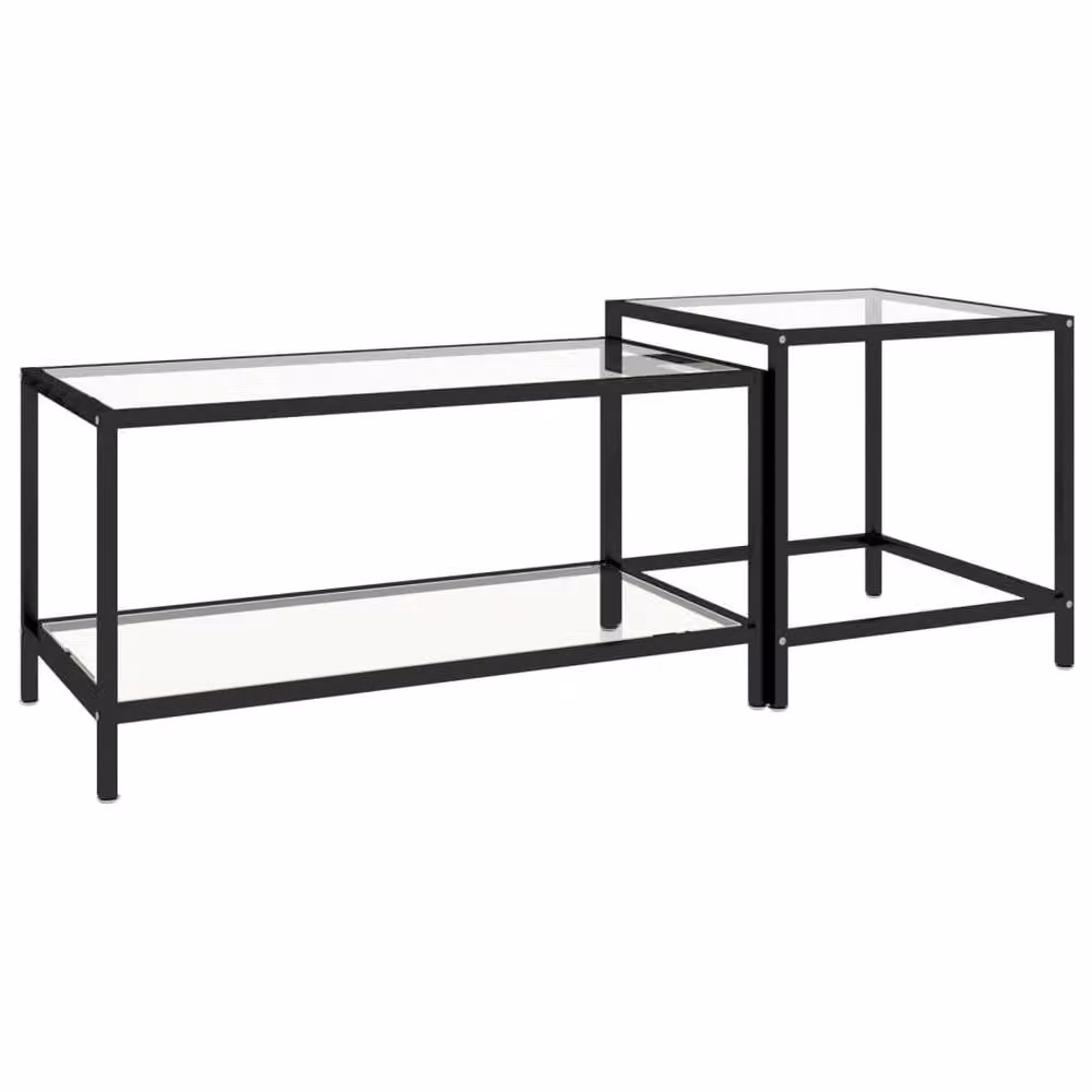 Berkfield Home Set of 2 Nested Square Tea Tables with Transparent Tempered Glass Tops – 3