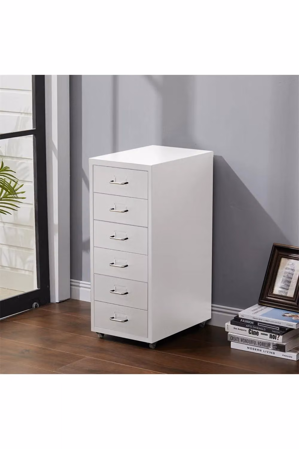 Living and Home 6 Drawer Vertical Metal File Cabinet with Wheels in White – 2
