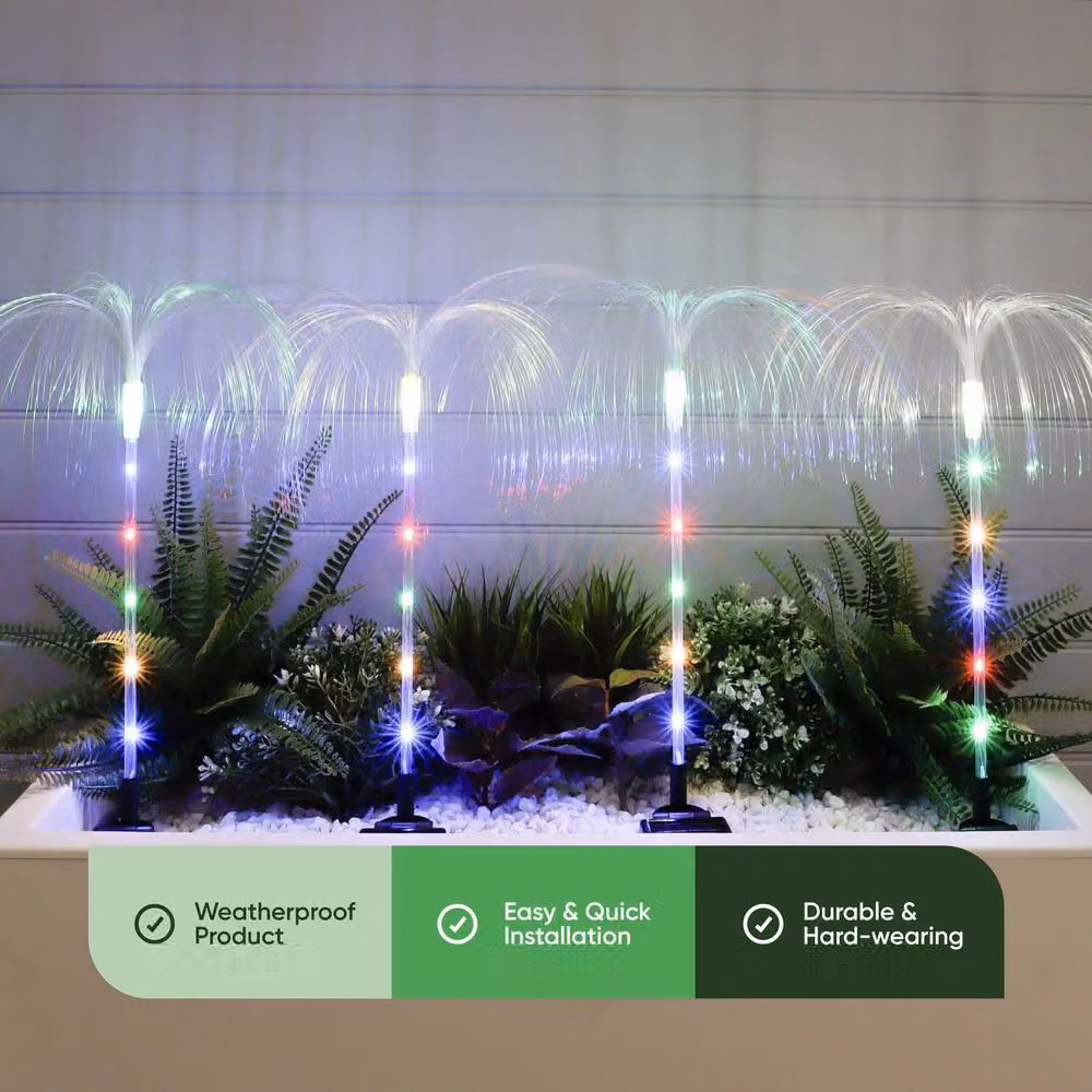 Gardenwize Solar Jellyfish Stake Lights, Pack of 4, Green and Multicolour – 2