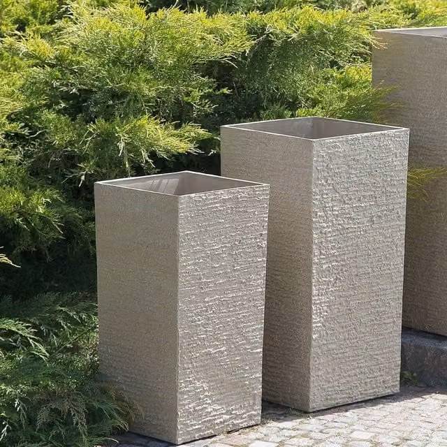 Wyld and Coco Beige Stone Tall Planter W/D/H: 30 x 30 x 60 cm – 1