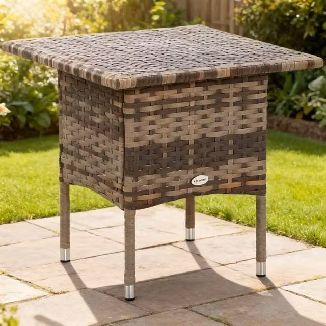 ERGOVEXA Grey Polyrattan Square Garden Side Table with Cushion Storage