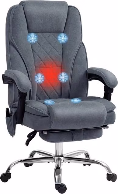 KORVIXA Grey Heated Reclining Gaming Chair with Footrest and Headrest