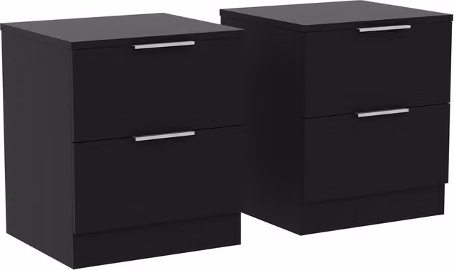 HD Designs Trega Set of 2 Black 2 Drawer Bedside Chests – 1