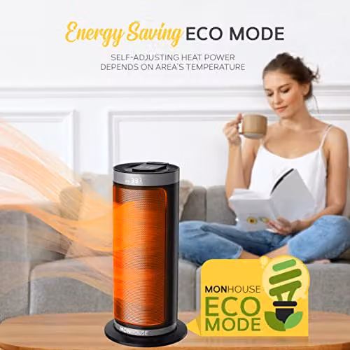 MONHOUSE 2000W Energy Efficient PTC Ceramic Portable Fan Heater with Remote Control and 12H Timer, Grey – 8