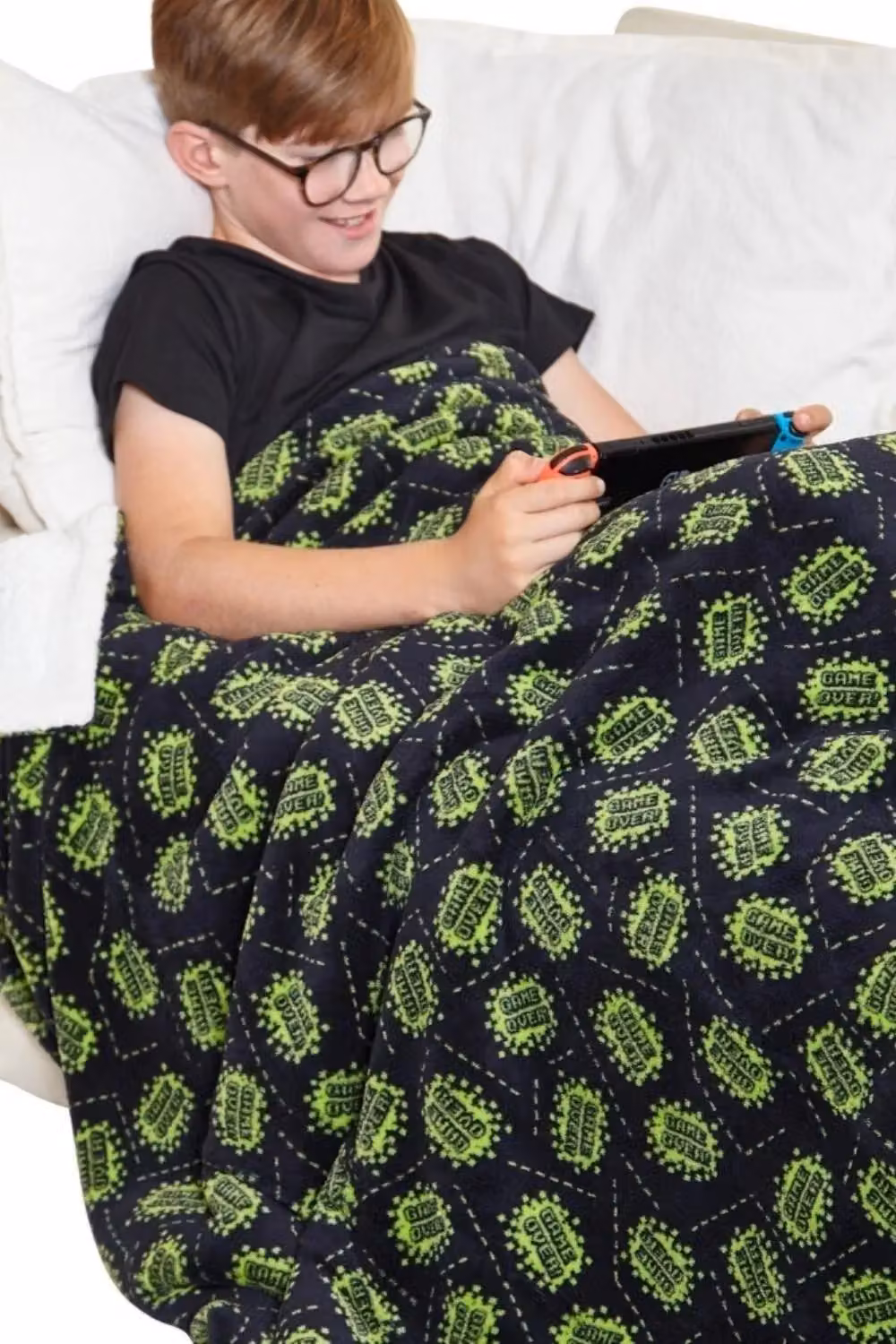 Just Essentials Reversible Plush Fleece Blanket Throw in Black and Green – 6