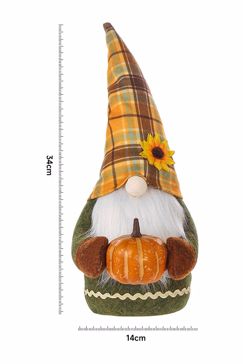 H&O Direct Halloween Scandinavian Gnome Plush Doll with Green and Yellow Checked Hat – 3
