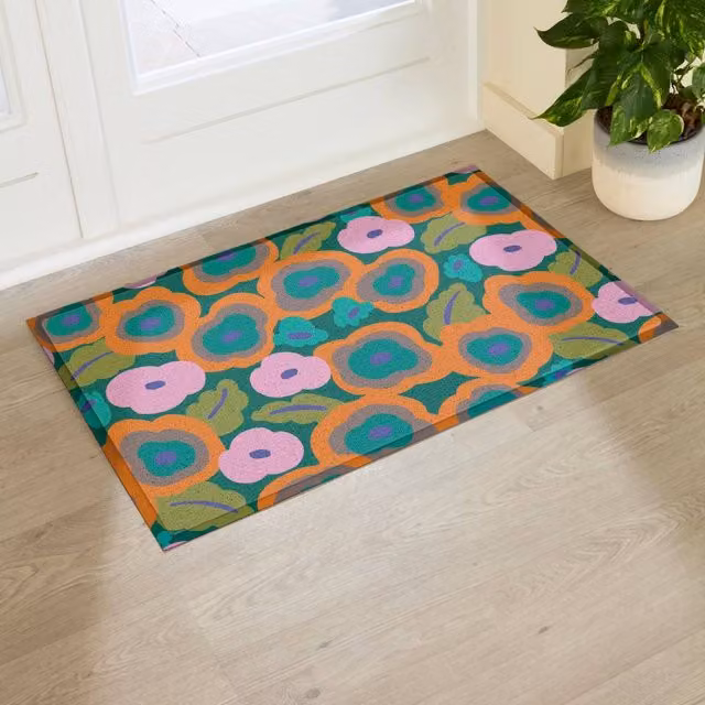Artsy Mats Elizabeth Olwen Flora Indoor/Outdoor Doormat, Green and Multicolour, W: 90 cm, D: 60 cm – 1