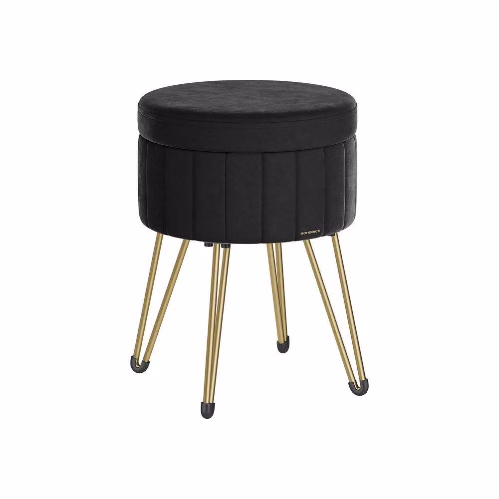 Pirlo Plush Velvet Round Ottoman Footstool with Storage in Black – 6