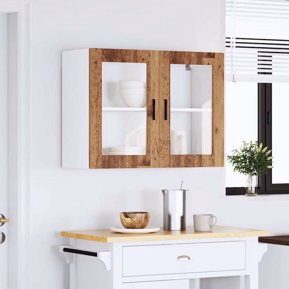 Berkfield Home Kitchen Wall Cabinet with Glass Doors in Porto Old Wood Brown – 3