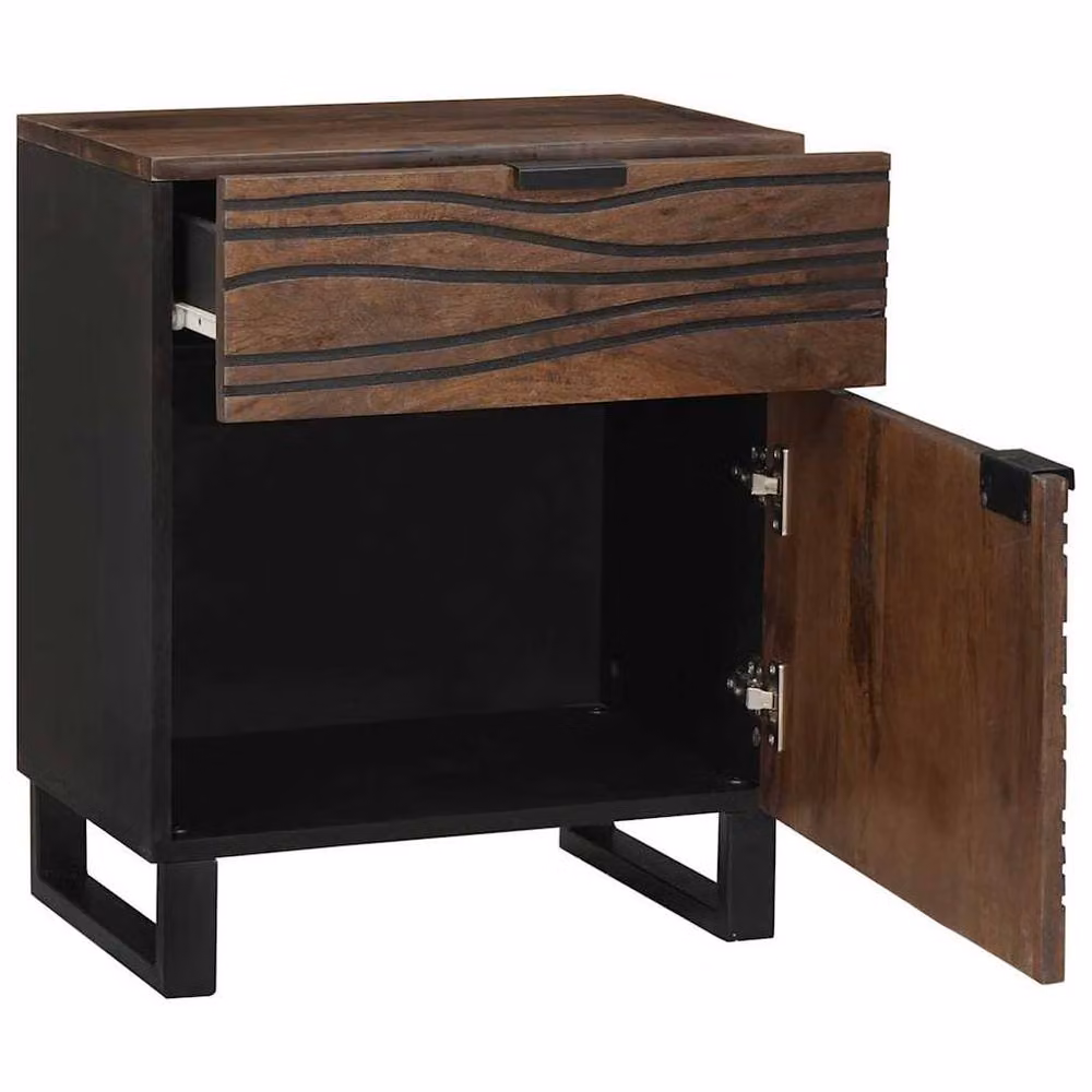Berkfield Home Modern Bedside Cabinet in Brown Solid Walnut, W/D/H: 50 x 33 x 60 cm – 2