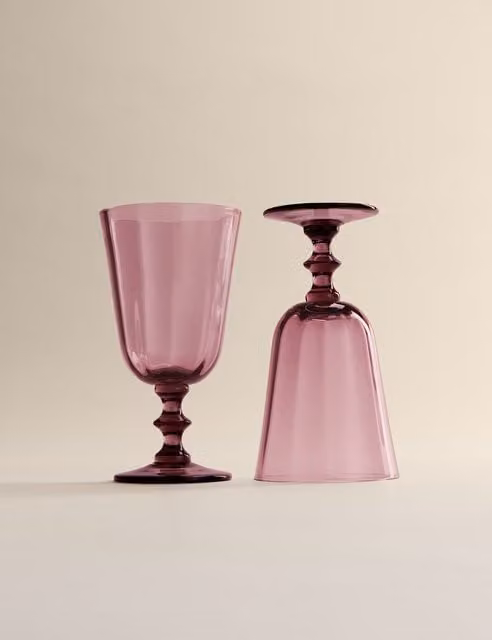 M&S Set of 2 Etoile Purple Glass Wine Glasses