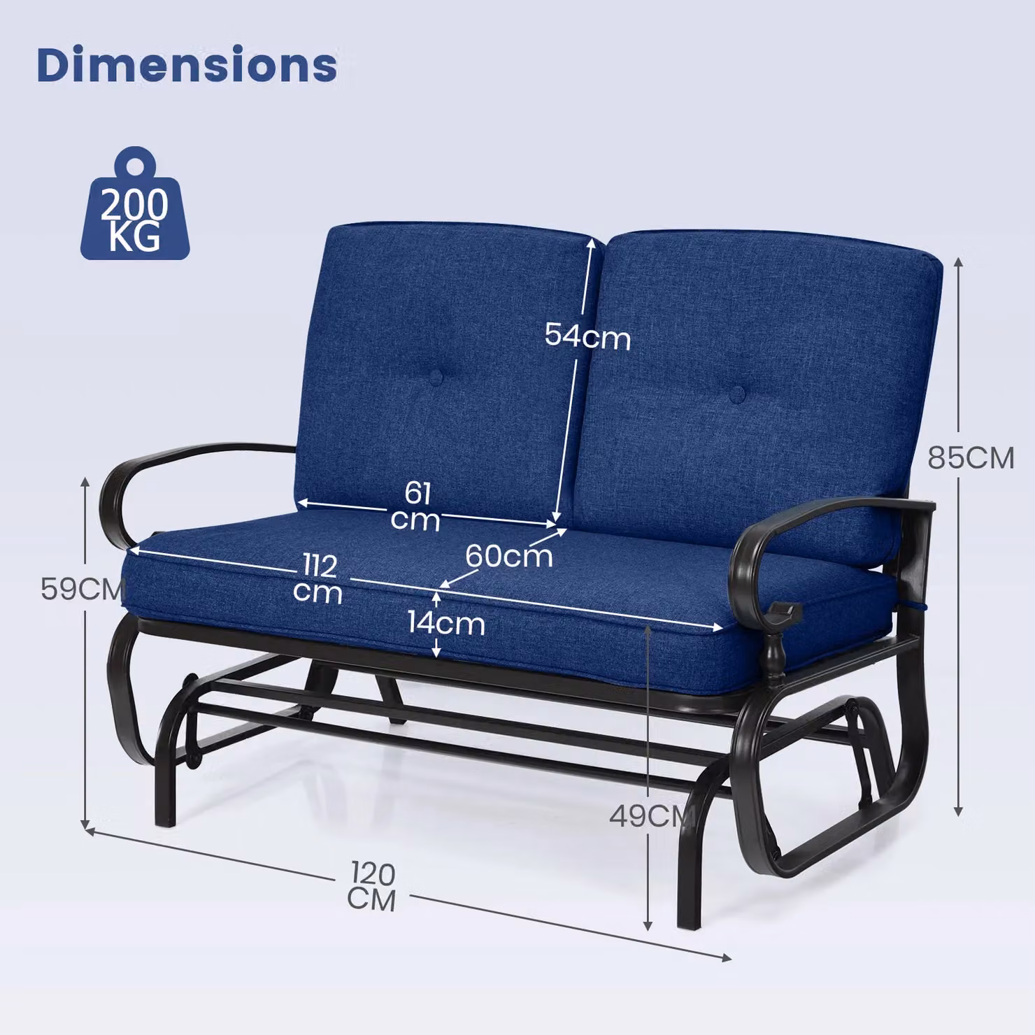 Gymax 2 Seater Outdoor Swing Glider Chair with Cushions in Navy Blue – 3