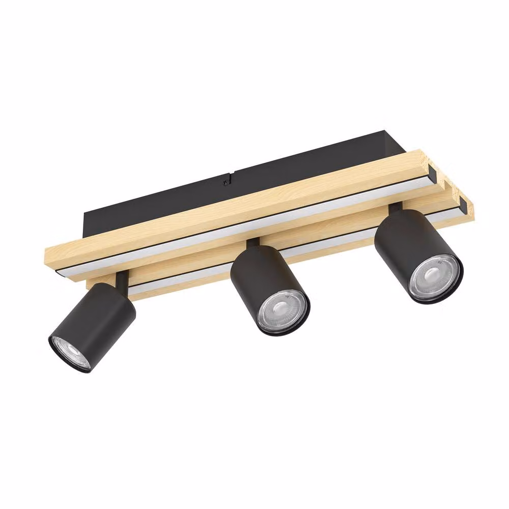 Eglo Gesteira Modern 3-Light LED Ceiling Spotlight in Black with Wood and Metal Details – 2