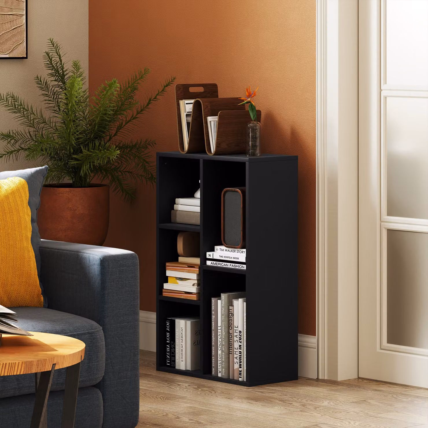 HOMCOM Modern 2-Tier Freestanding Bookshelf with 5 Compartments in Black – 2
