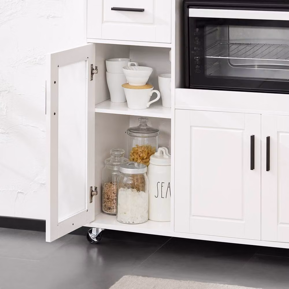 SoBuy White Rustic Kitchen Trolley with Glass Doors and Appliance Housing Unit – 3