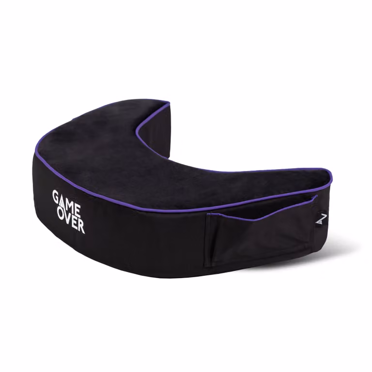 Game Over Store Ergonomic Semicircular Gaming Support Back Cushion in Black Polyester Velour