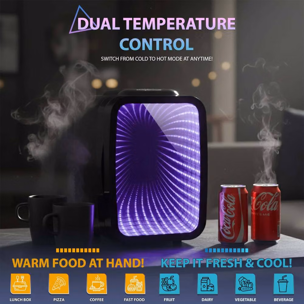 Crystals 4L Mini Fridge with Mirror and RGB Light, Portable Cooler and Warmer in Black – 3