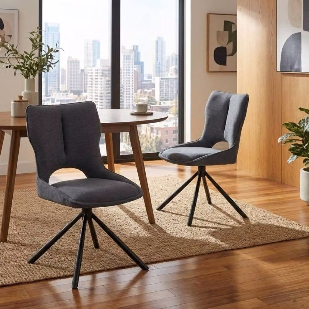 Home Luxe Interior Roseland 360 Swivel Dining Chairs, Set of 2, Grey Fabric – 3