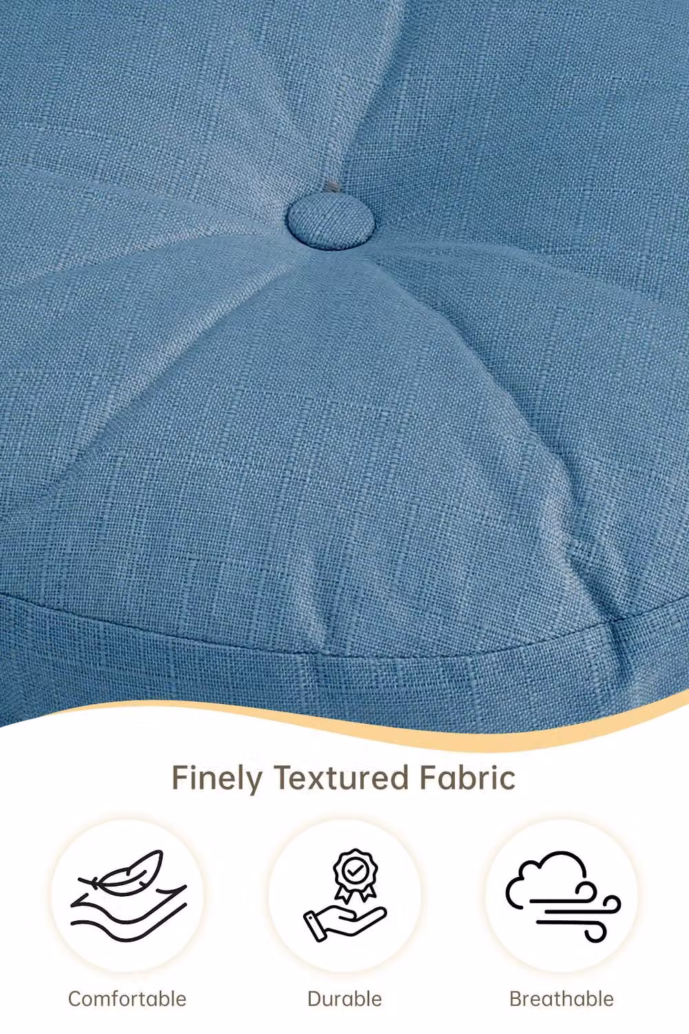 Living and Home Bohemian Style Round Linen Floor Cushion with Removable Cover in Blue – 3