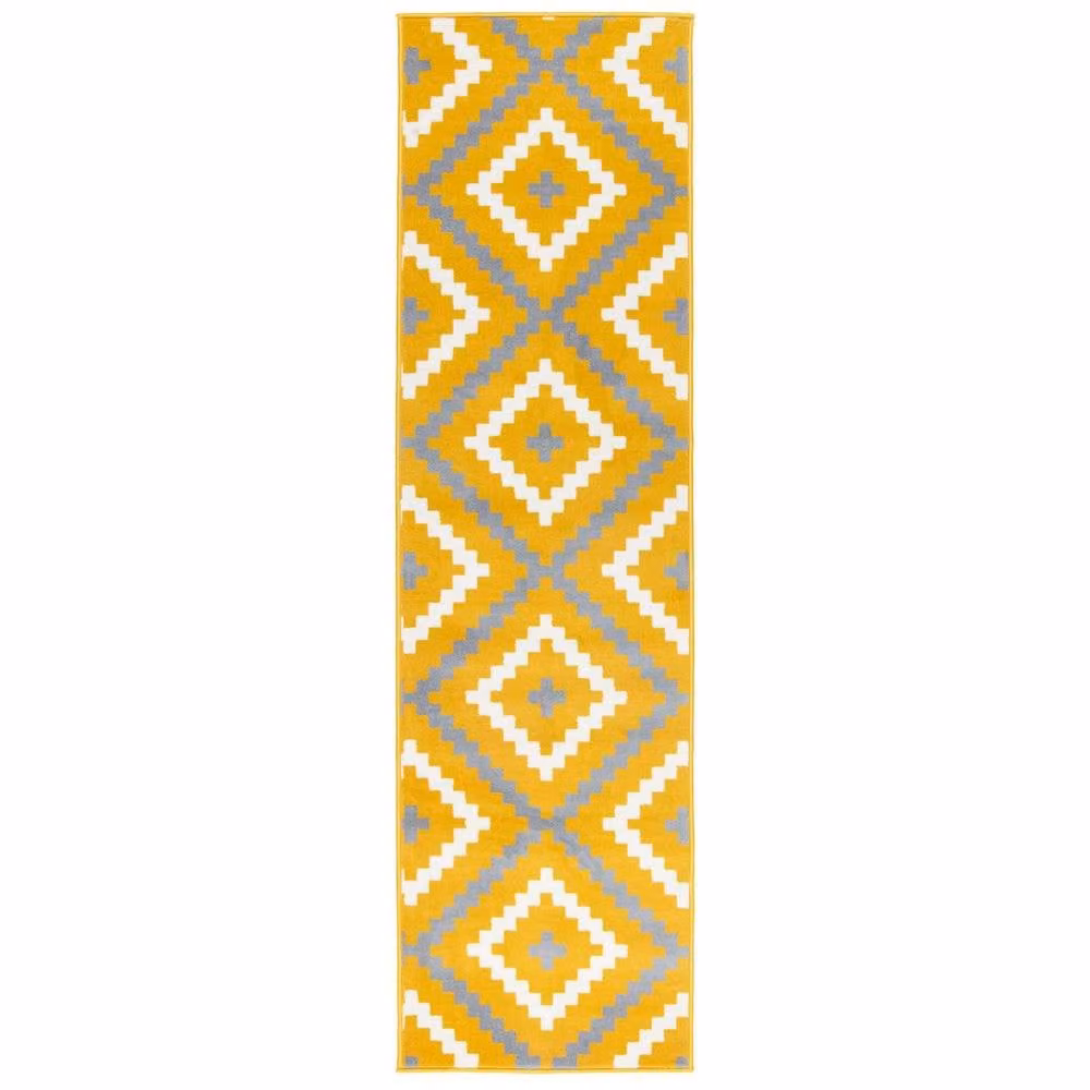 Bravich LTD Modern Geometric Tile Hallway Runner Rug, Non-Slip Low Pile in Yellow, W: 60 cm, L: 360 cm – 3