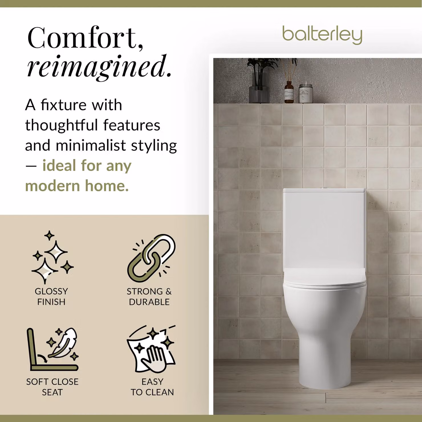 Balterley Compact Ceramic Toilet Pan with Cistern and Soft Close Sandwich Seat, White, W/D/H: 37.5 x 61 x 80 cm – 2