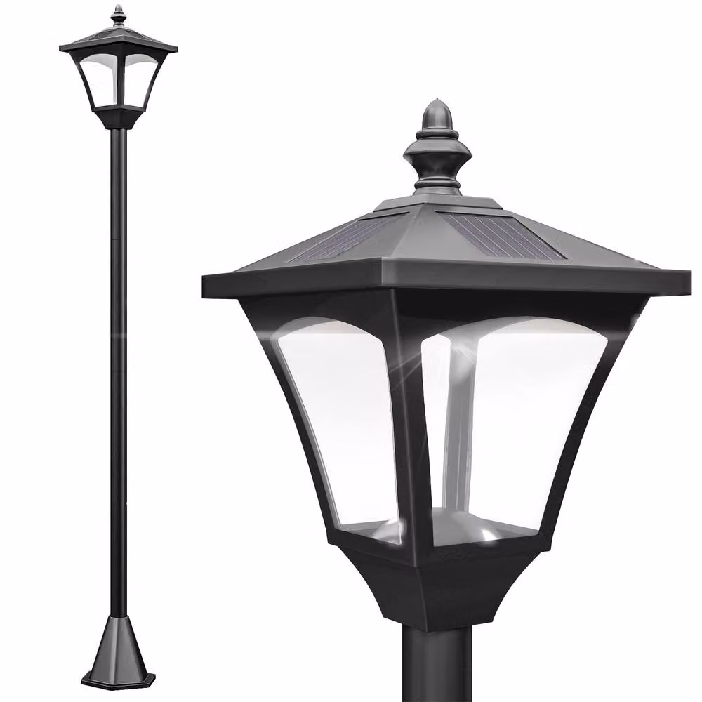 Outsunny Solar LED Garden Post Lamp with Base in Black – 3