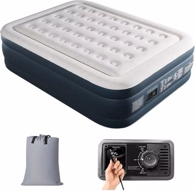 KORVIXA Grey King Size High-Raised Inflatable Air Bed with Built-In Electric Pump, W/D/H: 200 x 180 cm – 1