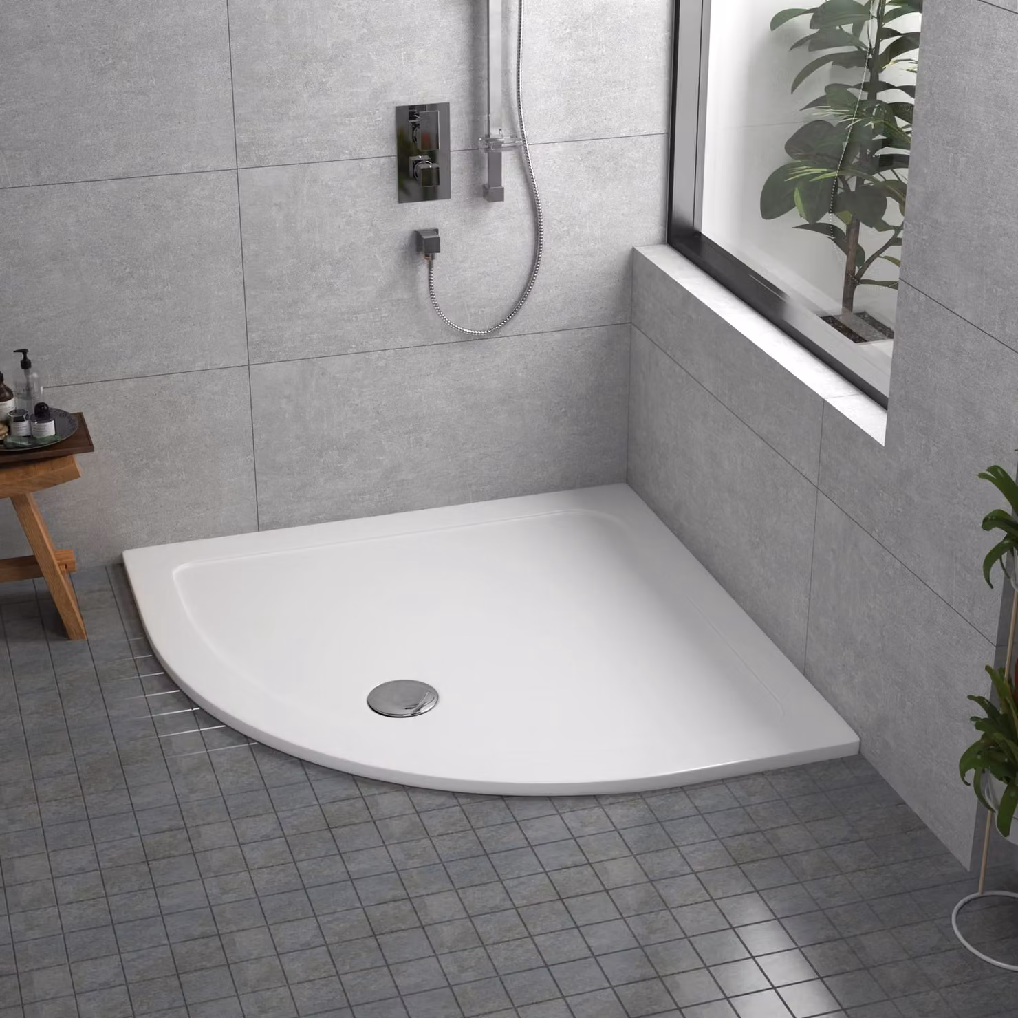 Apex White Mineral Cast Quadrant Stone Shower Tray W/D: 90 x 90 cm, Height: 3 cm