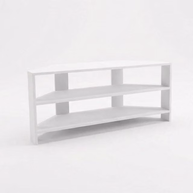 VOGREX 2-Tier Corner TV Stand in Matt White, W/D/H: 110 x 36 x 45 cm
