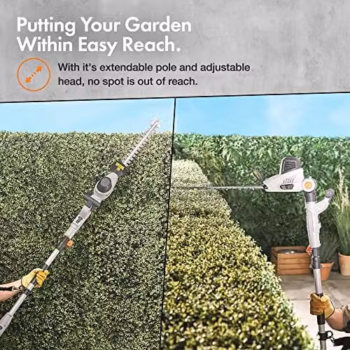 VonHaus Corded Pole Hedge Trimmer with 600W Motor, 45cm Steel Dual Action Blades and Telescopic Extendable Reach in Grey, Black and Orange – 2