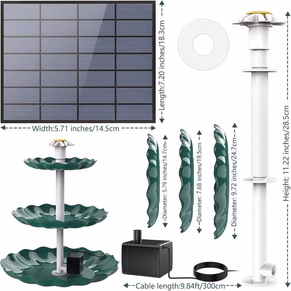 FLAVORA 3.5W Solar Bird Bath Fountain Pump in Green, W/D/H: 100 x 15 x 15 cm – 3