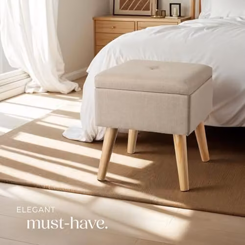 tectake Elva Storage Stool with Padded Removable Top in Sand, W/D/H: 36.5 x 32.5 x 32.5 cm – 2