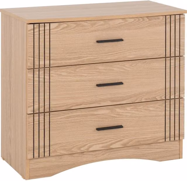 FORGEVIO Modern 3 Drawer Chest in Beige with Natural Oak Effect – 1
