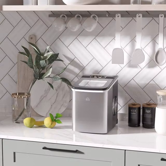 HOMCOM Portable Countertop Ice Maker Machine in Silver Stainless Steel – 2