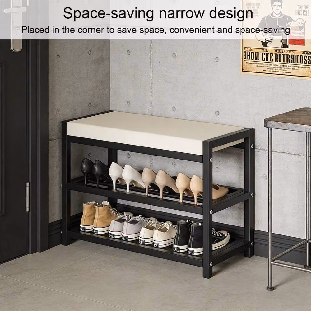 FLAVORA Modern Shoe Bench Stool and Storage Rack in Cream, W/D/H: 60 x 25 x 43 cm – 4