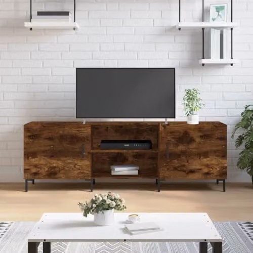 vidaXL Modern TV Cabinet in Brown Oak and Metal, W: 150 cm, D: 30 cm, H: 50 cm – 2