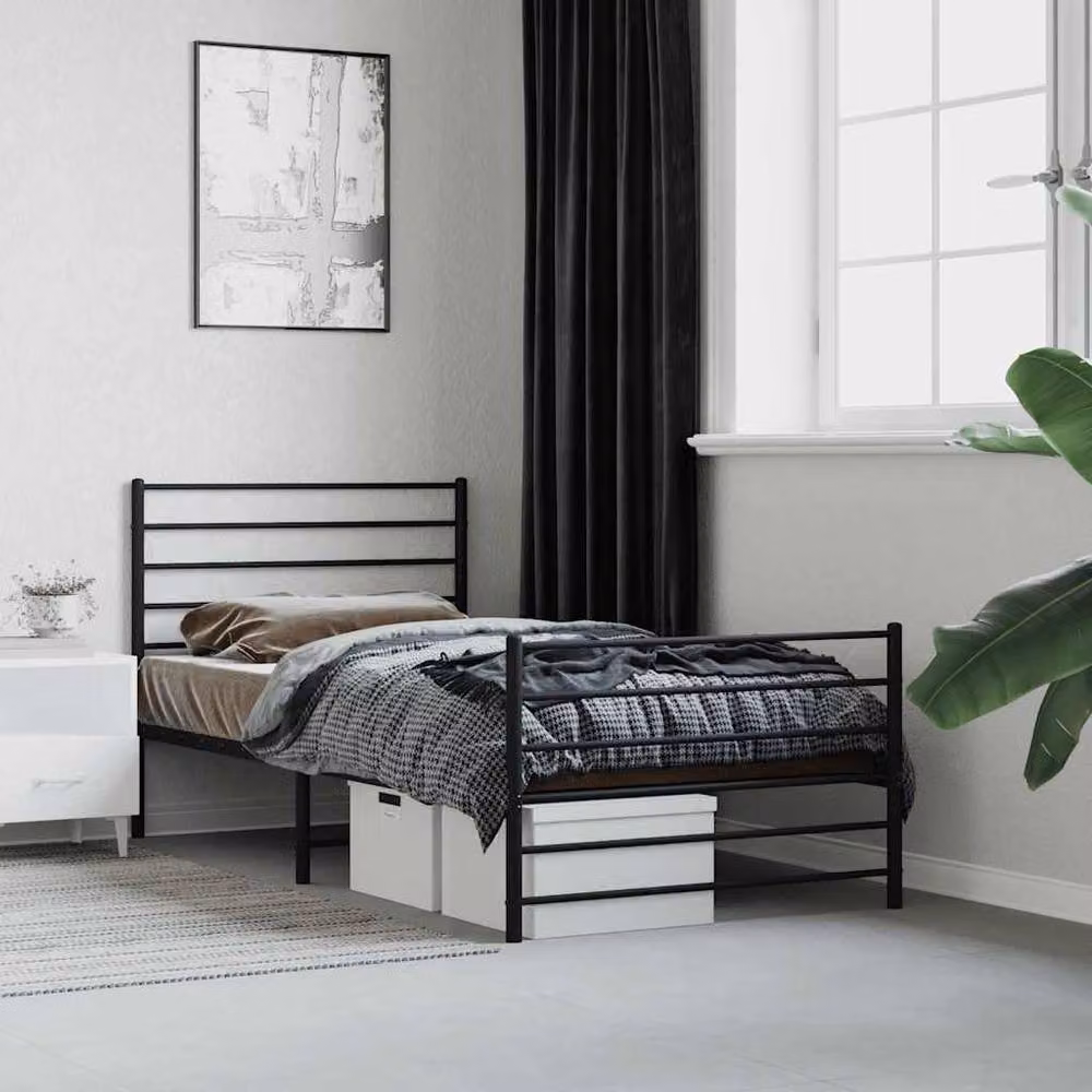 Berkfield Home Metal Bed Frame with Headboard and Footboard in Black, W/D/H: 90 x 200 cm – 1