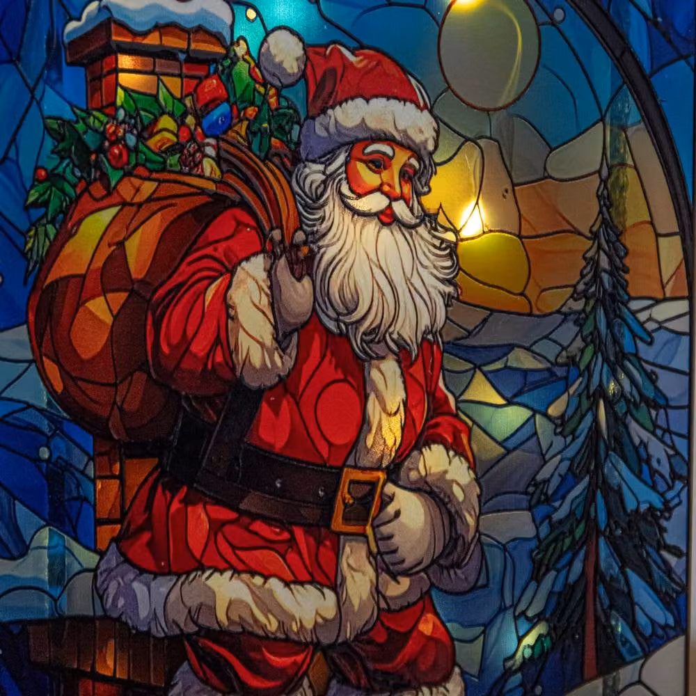 Samuel Alexander Multicolour Light Up Santa on Chimney Stained Glass Tabletop Christmas Decoration, H 21 cm x W 13 cm – 4