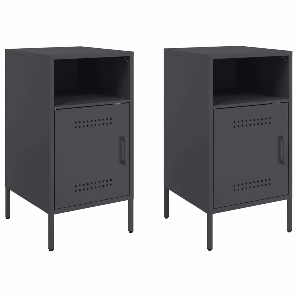 Berkfield Home Set of 2 Black Steel Bedside Cabinets, W/D/H: 36 x 39 x 68 cm – 2