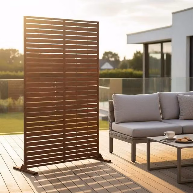 Nicoman Metal Outdoor Privacy Screen with Freestanding Stand in Brown and Multicolour, H: 180 cm x W: 90 cm x D: 40 cm