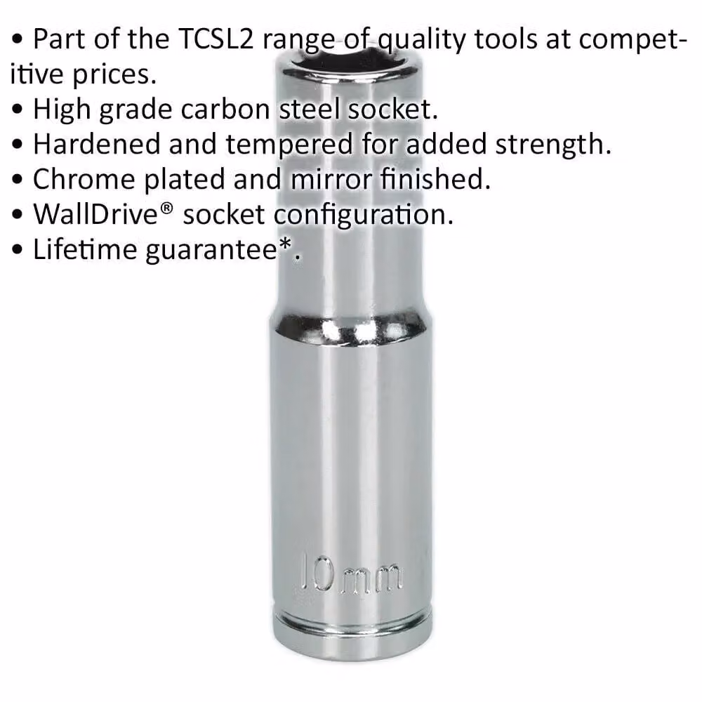 Loops 10mm Chrome Plated Deep Drive Socket 3/8 inch Square Drive High Grade Carbon Steel in Silver – 2