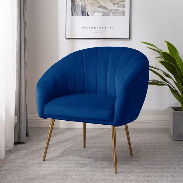 Artemis Home Helena Blue Velvet Accent Chair with Armrests and Solid Wood Frame