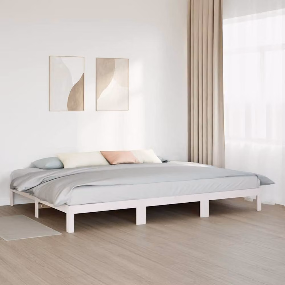 Berkfield Home Decorative Family Bed Frame in White Solid Pine, W: 270 cm, D: 200 cm, H: 30 cm – 2