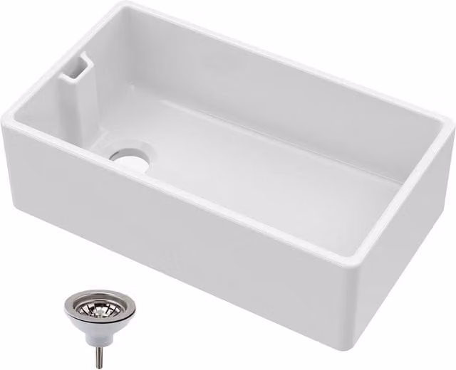 Balterley Single Bowl Fireclay Belfast Kitchen Sink with Waste, White, W: 79.5 cm, D: 46 cm, H: 25.4 cm – 1