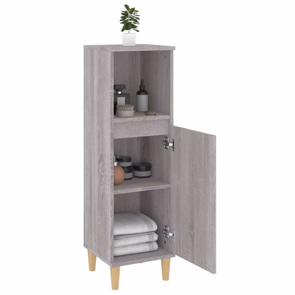 Berkfield Home Grey Sonoma Bathroom Cabinet with Hinged Doors and Open Shelf, W/D/H: 30 x 30 x 100 cm – 3