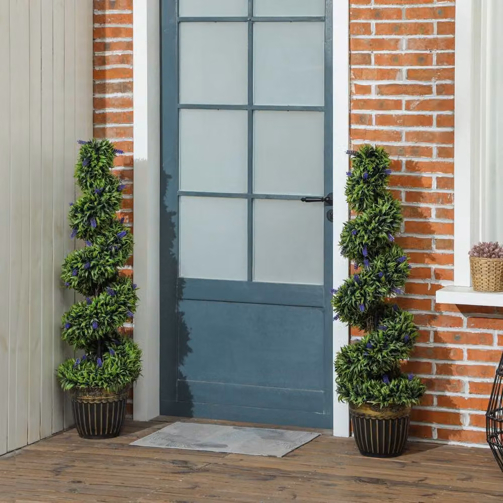 Wyld Haus Ribara Set of 2 Green Artificial Lavender Topiary Trees, Height: 115 cm – 3