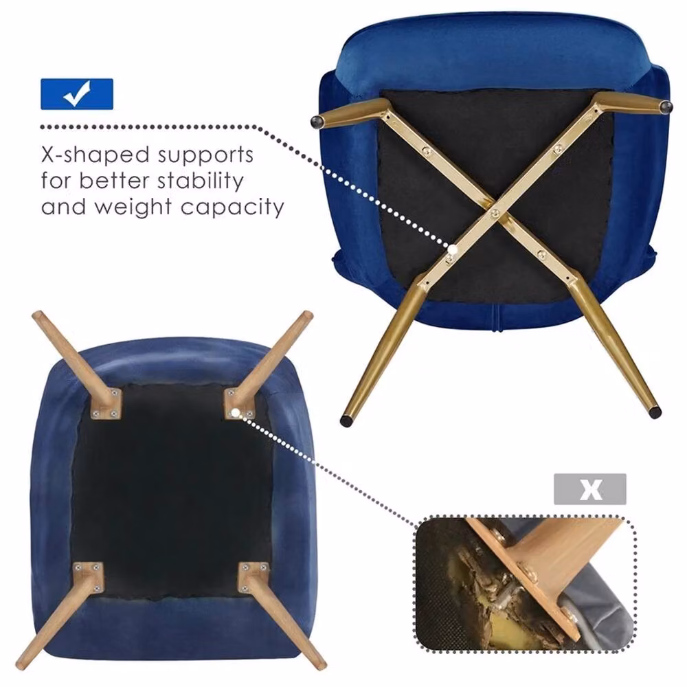 KORVIXA Blue Velvet Modern Tub Accent Chair with Gold Metal Armrests W/D/H: 100 x 100 x 100 cm – 4