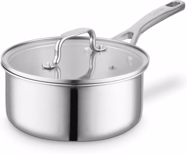 Surlatable TriPly 16cm Stainless Steel Saucepan with Glass Lid, Silver
